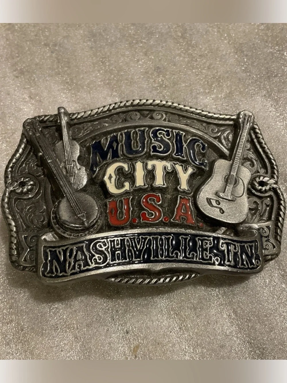 Vintage 1992 Belt Buckle Music City USA Nashville TN Colorized Unused
